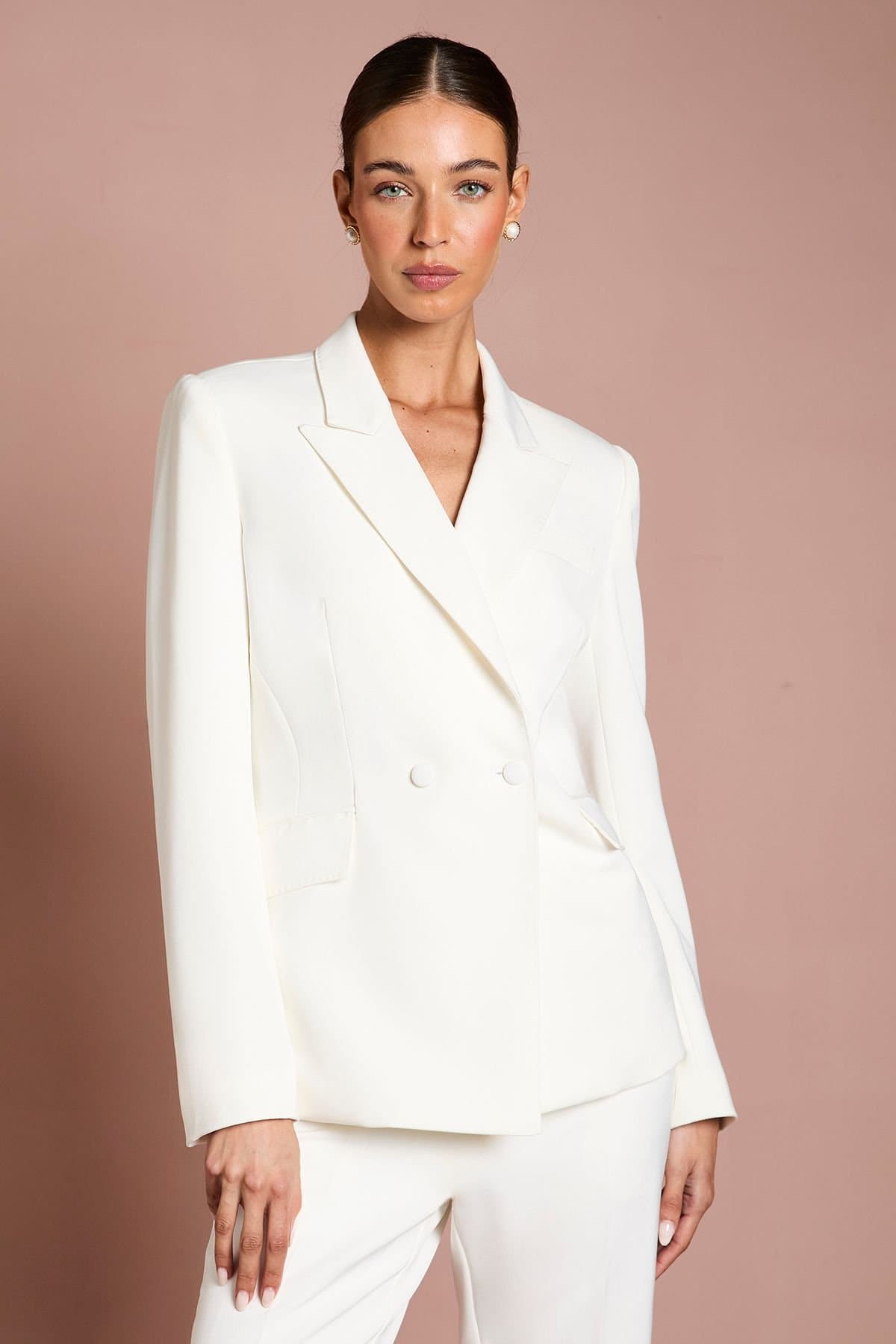 Coast Coast Women's Stitch Detail Double Breasted Blazer in Ivory