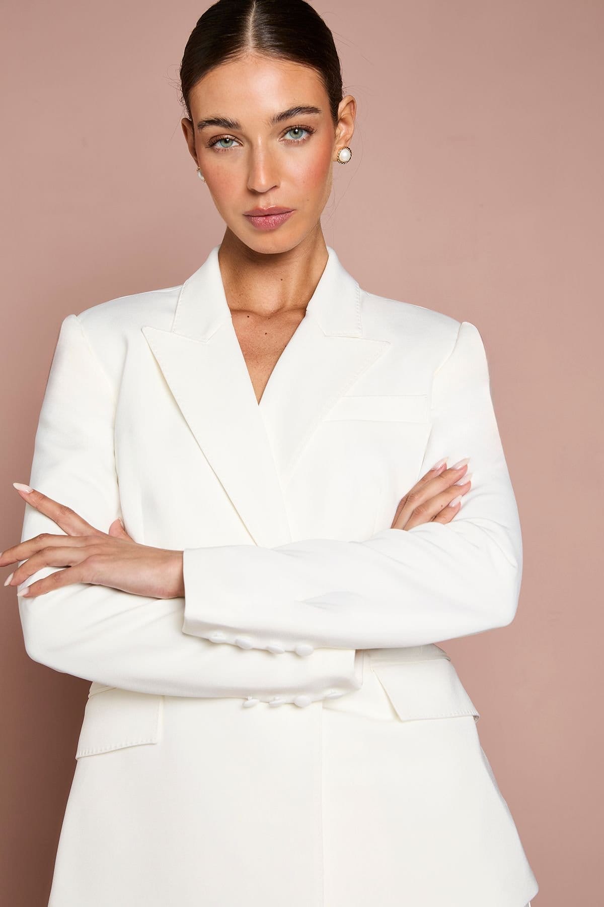 Coast Coast Women's Stitch Detail Double Breasted Blazer in Ivory - 4