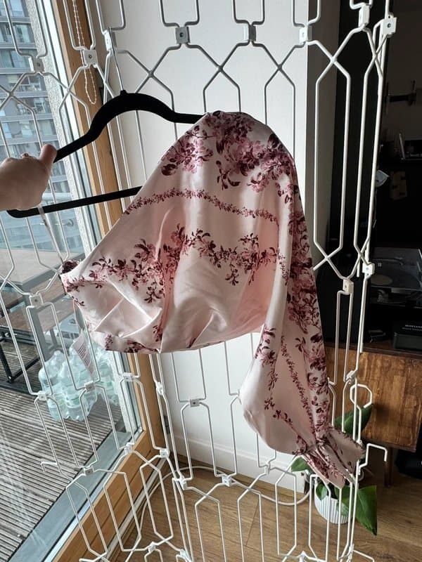 ASOS ASOS Luxe Pink Floral Satin Balloon Sleeve Top