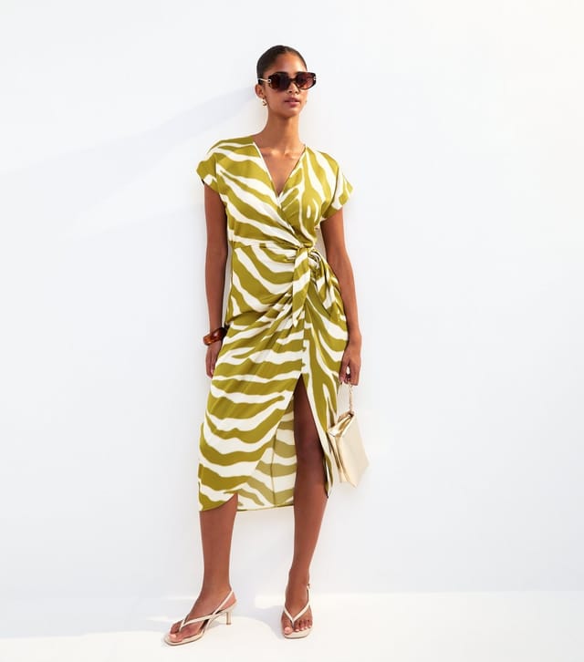 New Look Women's Green Zebra Print Wrap Front Midi Dress New Look - 3