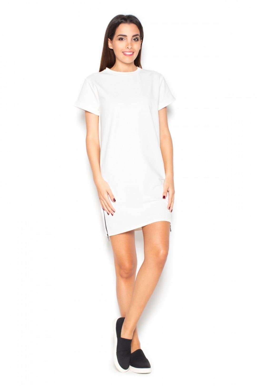 Love Lace Love Lace Women's Straight Cut Sweatshirt Dress with Side Zippers Style 77312 in White