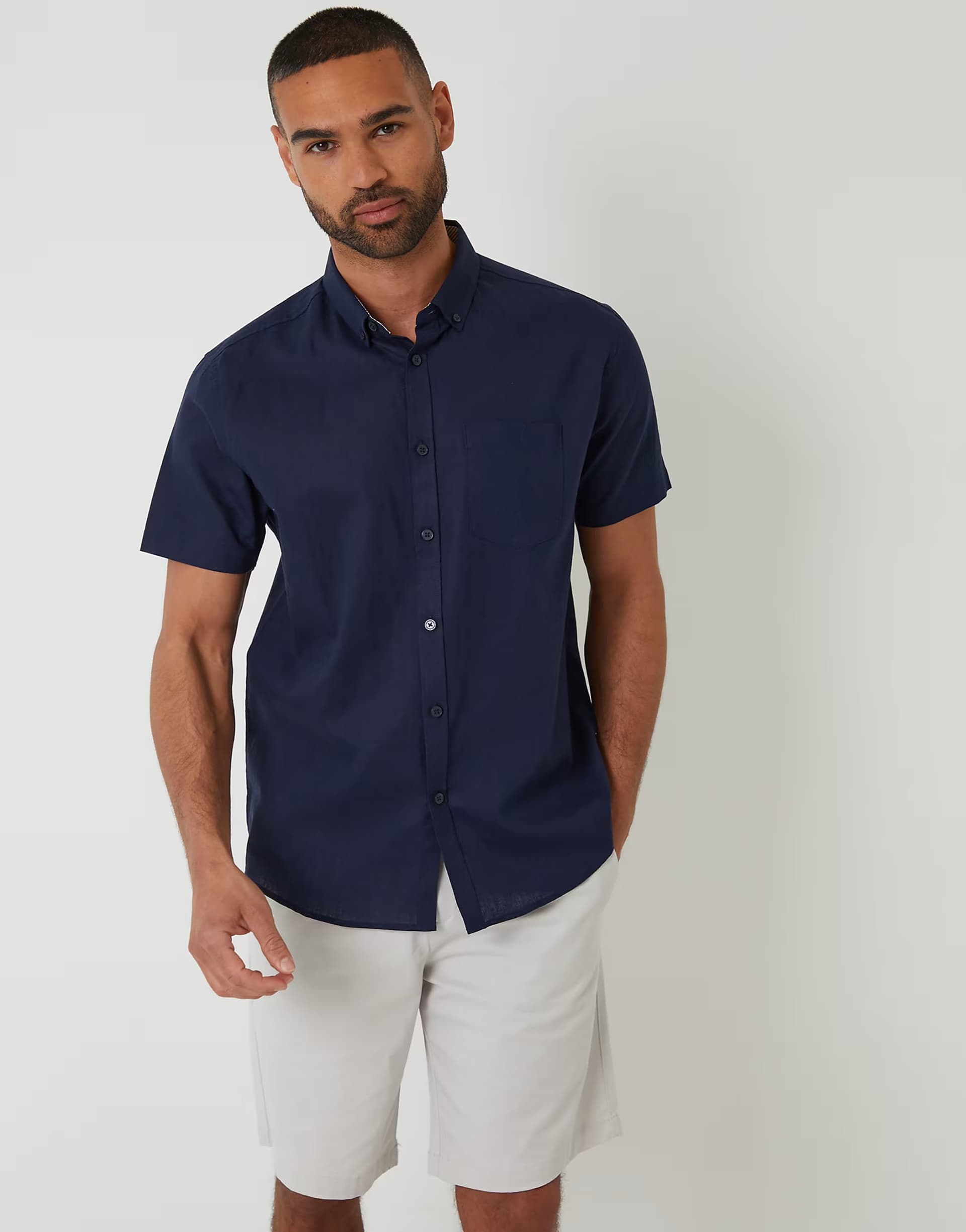 ASOS Threadbare Cotton-linen blend short-sleeve shirt in navy