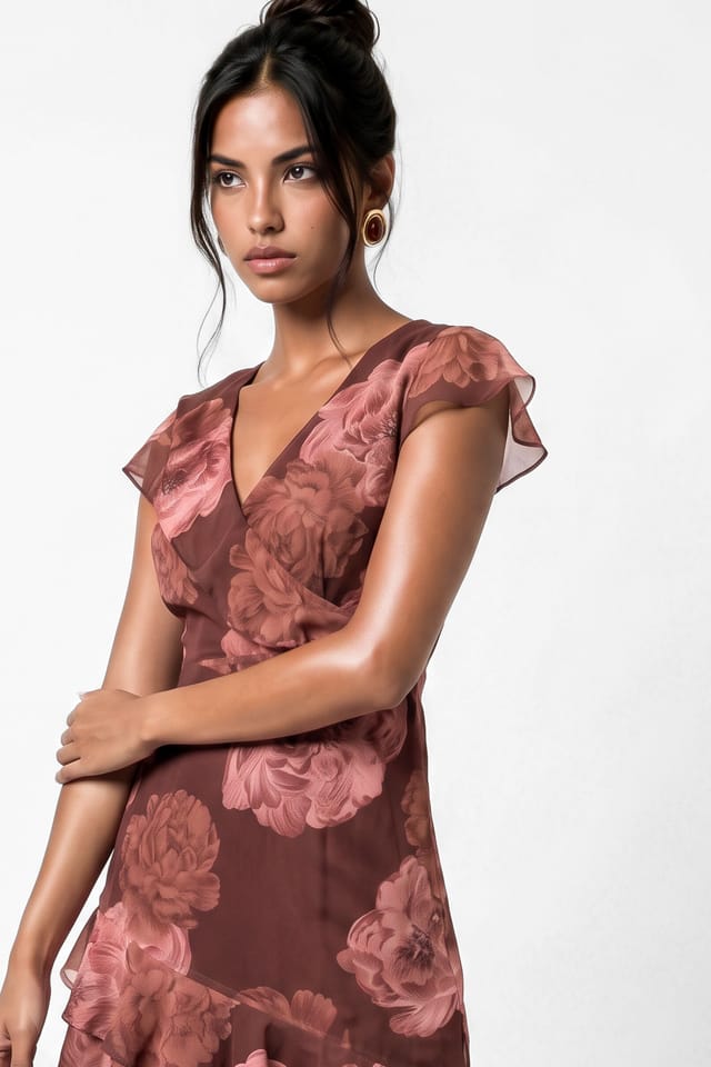 Anaya with Love Anaya with Love Women's Floral Print Faux Wrap Ruffle Maxi Dress in Brown - 3