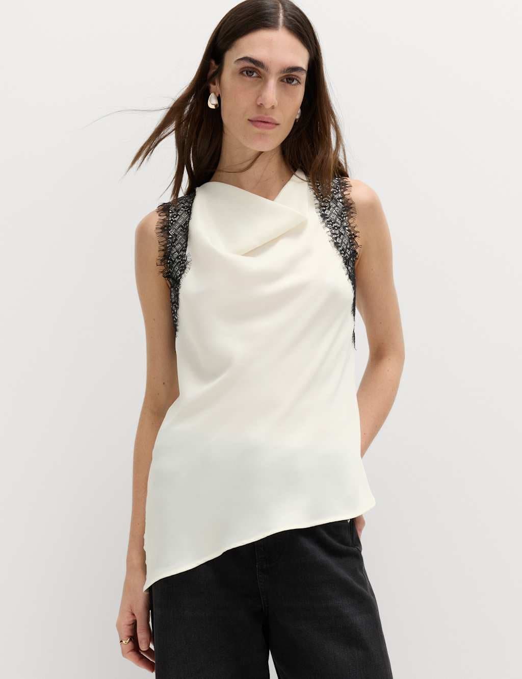 Marks & Spencer M&S Asymmetric Lace Detail Top Ivory Mix