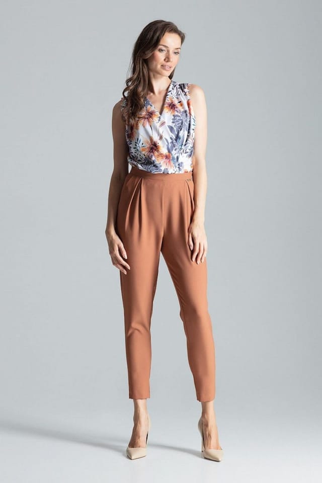 Love Lace Love Lace Women's Classic Pleated Waist Tapered Trousers in Terracotta - 2