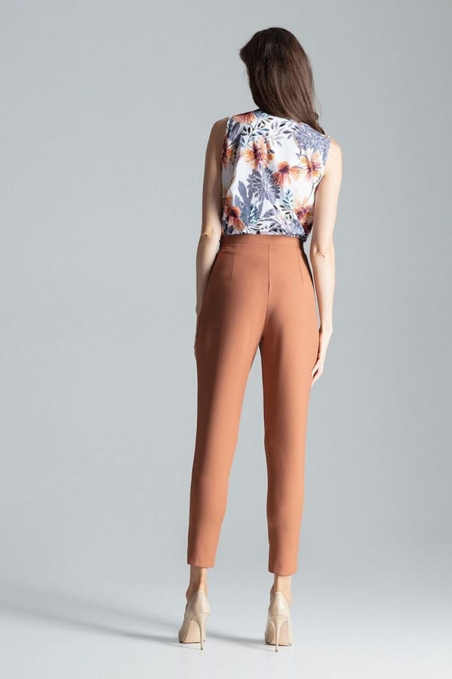 Love Lace Love Lace Women's Classic Pleated Waist Tapered Trousers in Terracotta - 3