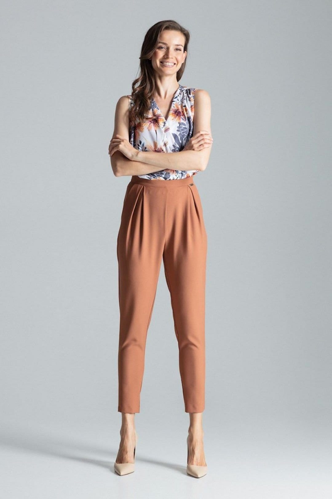 Love Lace Love Lace Women's Classic Pleated Waist Tapered Trousers in Terracotta - 4