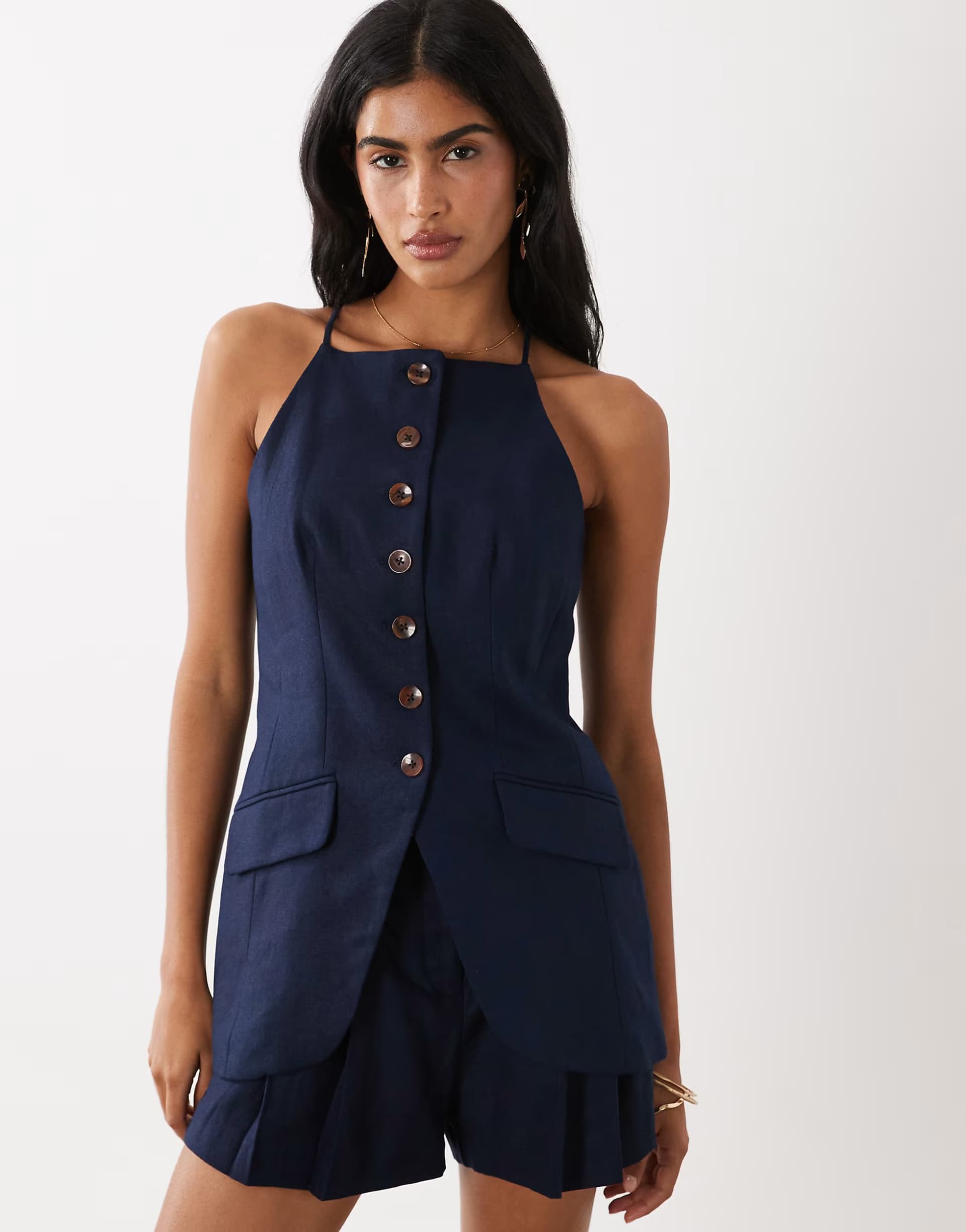 ASOS River Island linen blend longline waistcoat in navy