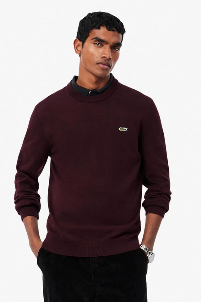Lacoste Lacoste Men's Crew Neck Knit Jumper Oxalis in Burgundy - 2