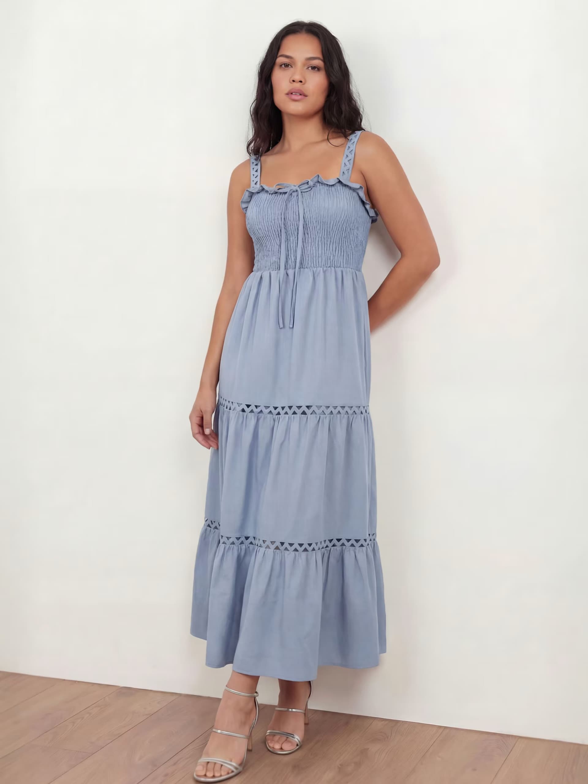 ASOS Lovedrobe Ric rac detail tiered midaxi dress in dusty blue