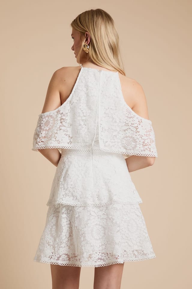 Oasis Oasis Women's Halter Tiered Mini Dress With Cold Shoulder in Ivory - 3