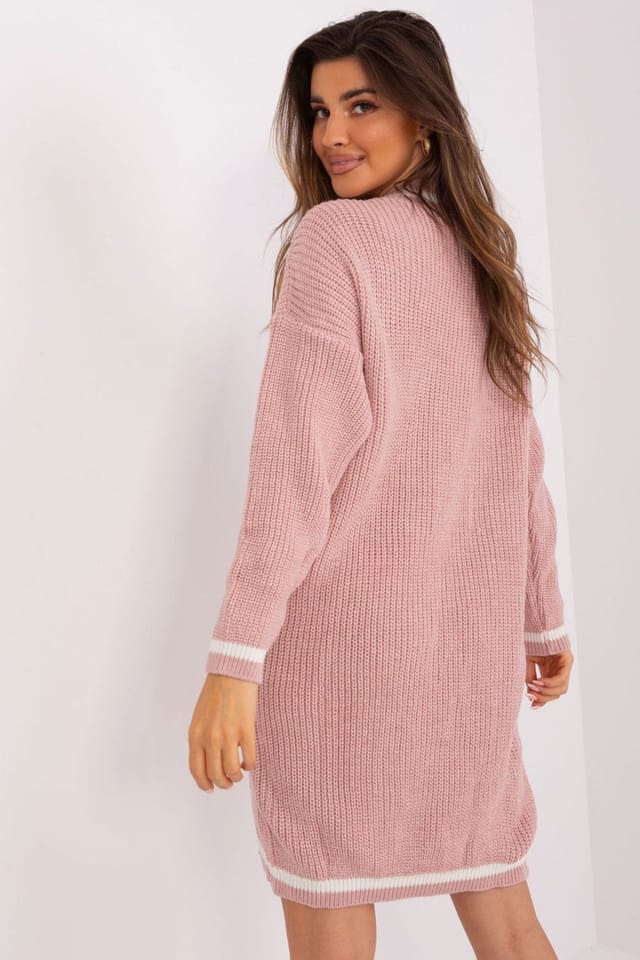 Love Lace Love Lace Women's Oversized Acrylic Wool Sweater Dress Heart Neck in Pink - 3