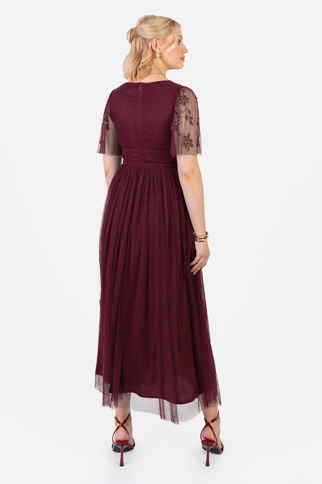 Maya Deluxe Maya Deluxe Women's Embellished Short Sleeve Midaxi Dress in Red - 2