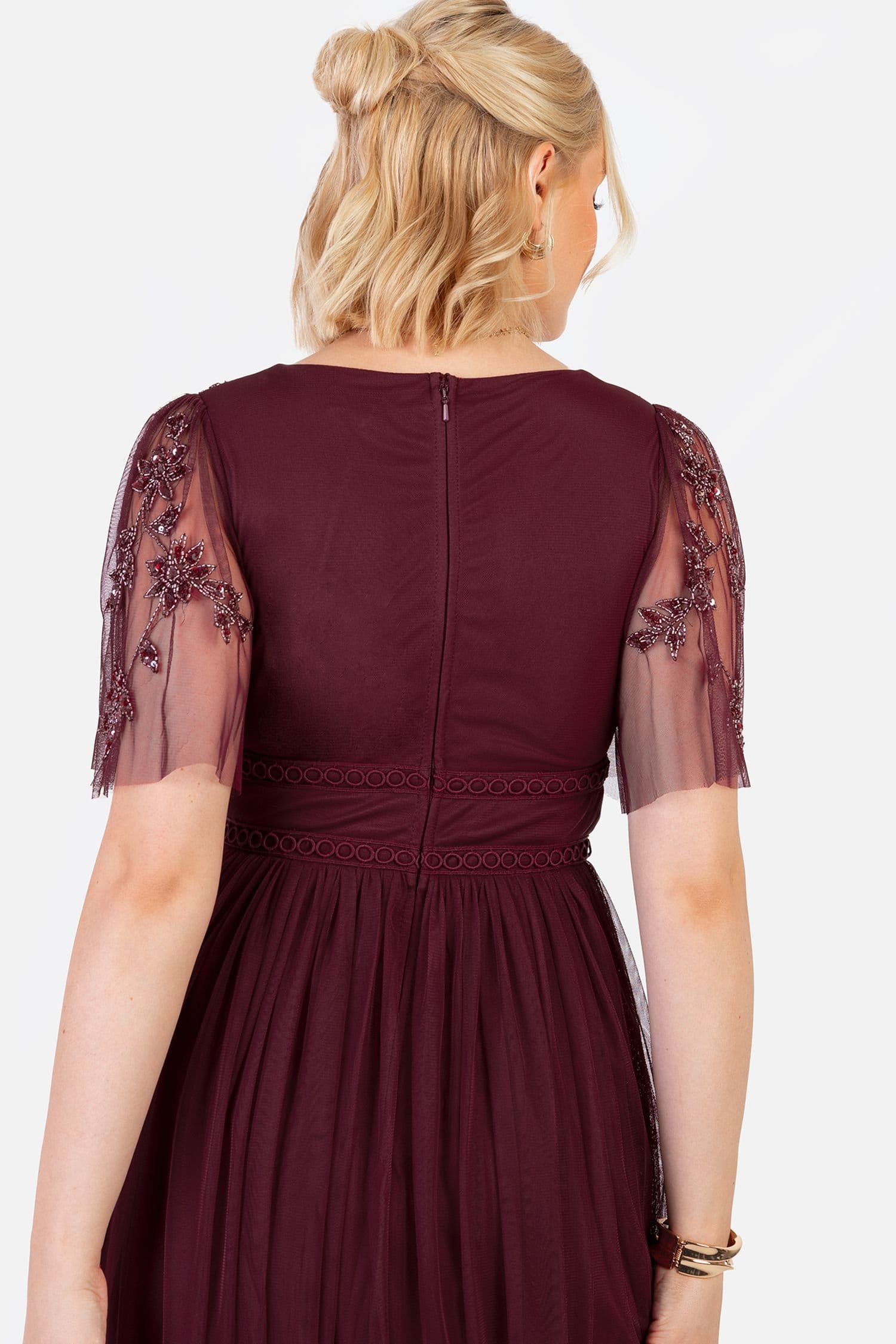 Maya Deluxe Maya Deluxe Women's Embellished Short Sleeve Midaxi Dress in Red - 4