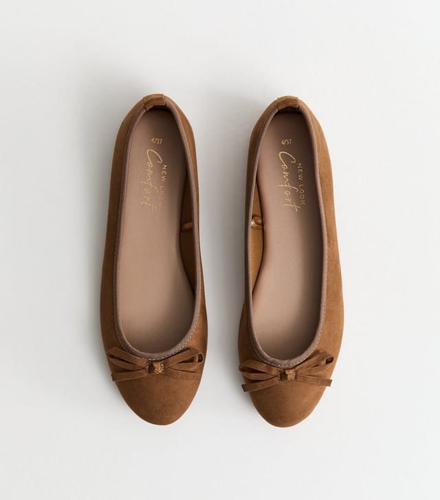 New Look Women's Tan Faux Suede Ballet Pumps Vegan New Look - 2