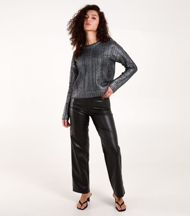 Blue Vanilla Women's Black Metallic Cable Knit Jumper Blue Vanilla New Look - 2