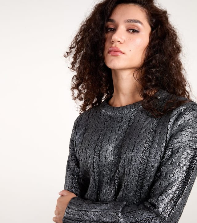 Blue Vanilla Women's Black Metallic Cable Knit Jumper Blue Vanilla New Look - 3