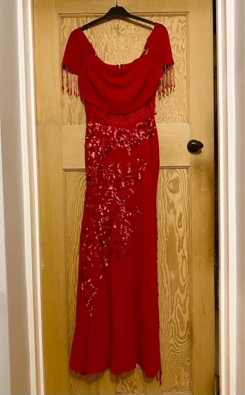 Starlet New stunning Starlet Bardot maxi dress size 8 - thigh split beaded fringing RRP £170