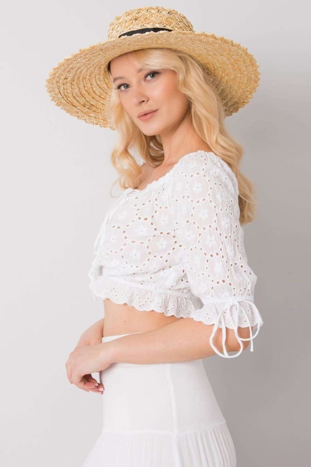 Love Lace Love Lace Women's Tie Front Short Sleeve Openwork Blouse in White - 3