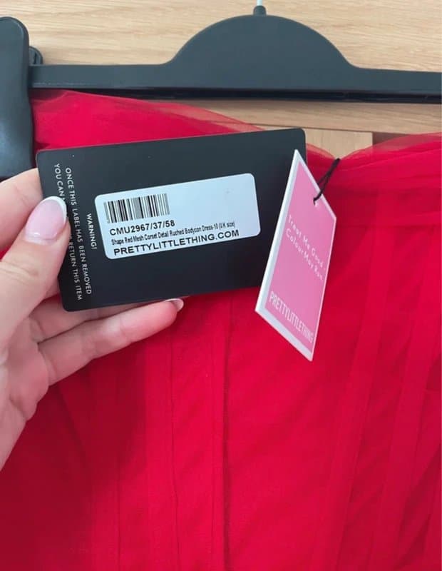 PrettyLittleThing Red Strapless Ruched Bodycon Dress PLT uk 10