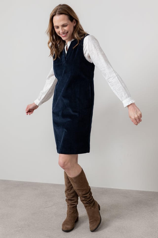 Lily & Me Lily & Me Women's Belle Stretch Cotton Jumbo Cord Knee Length Dress in Navy - 3