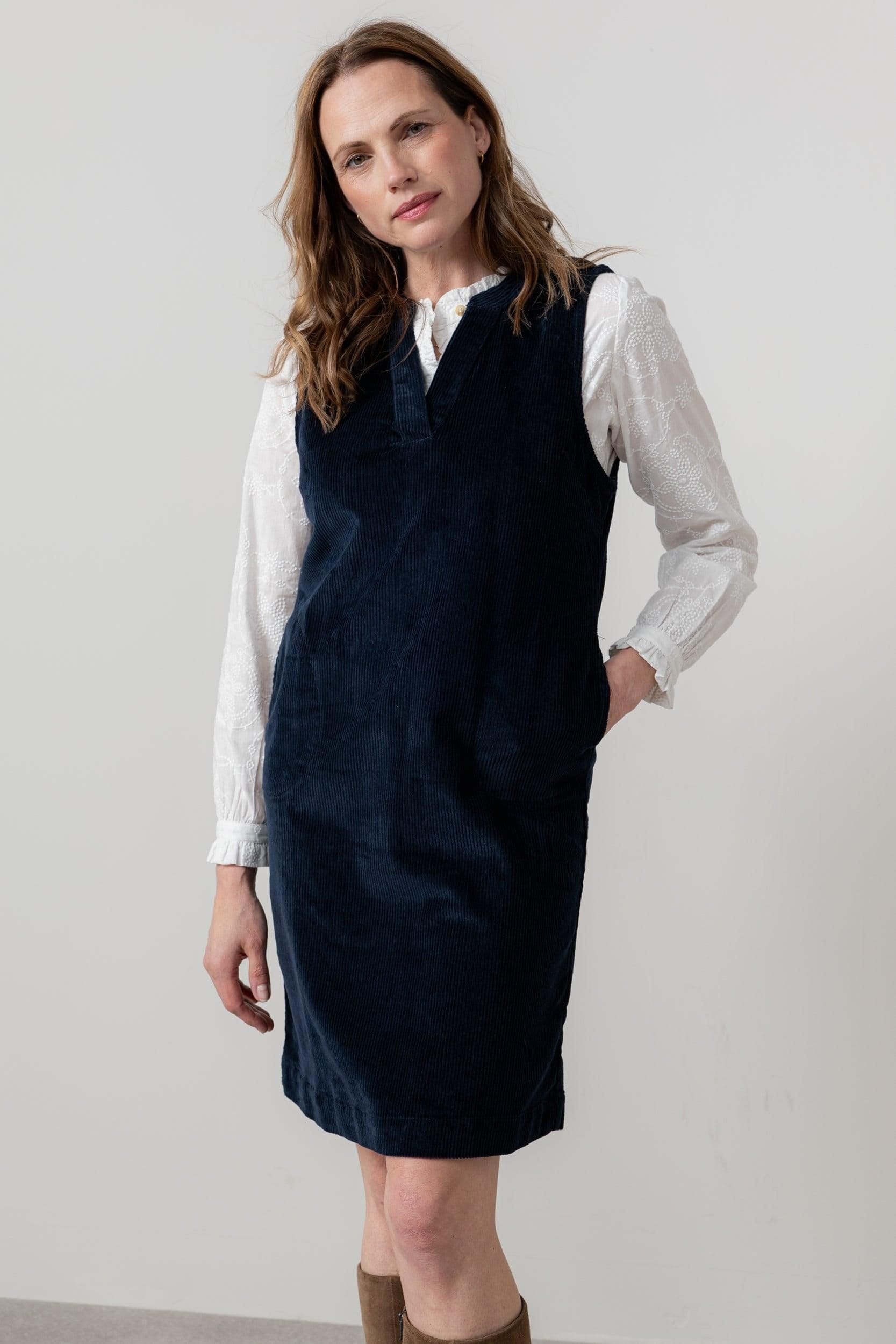 Lily & Me Lily & Me Women's Belle Stretch Cotton Jumbo Cord Knee Length Dress in Navy - 4