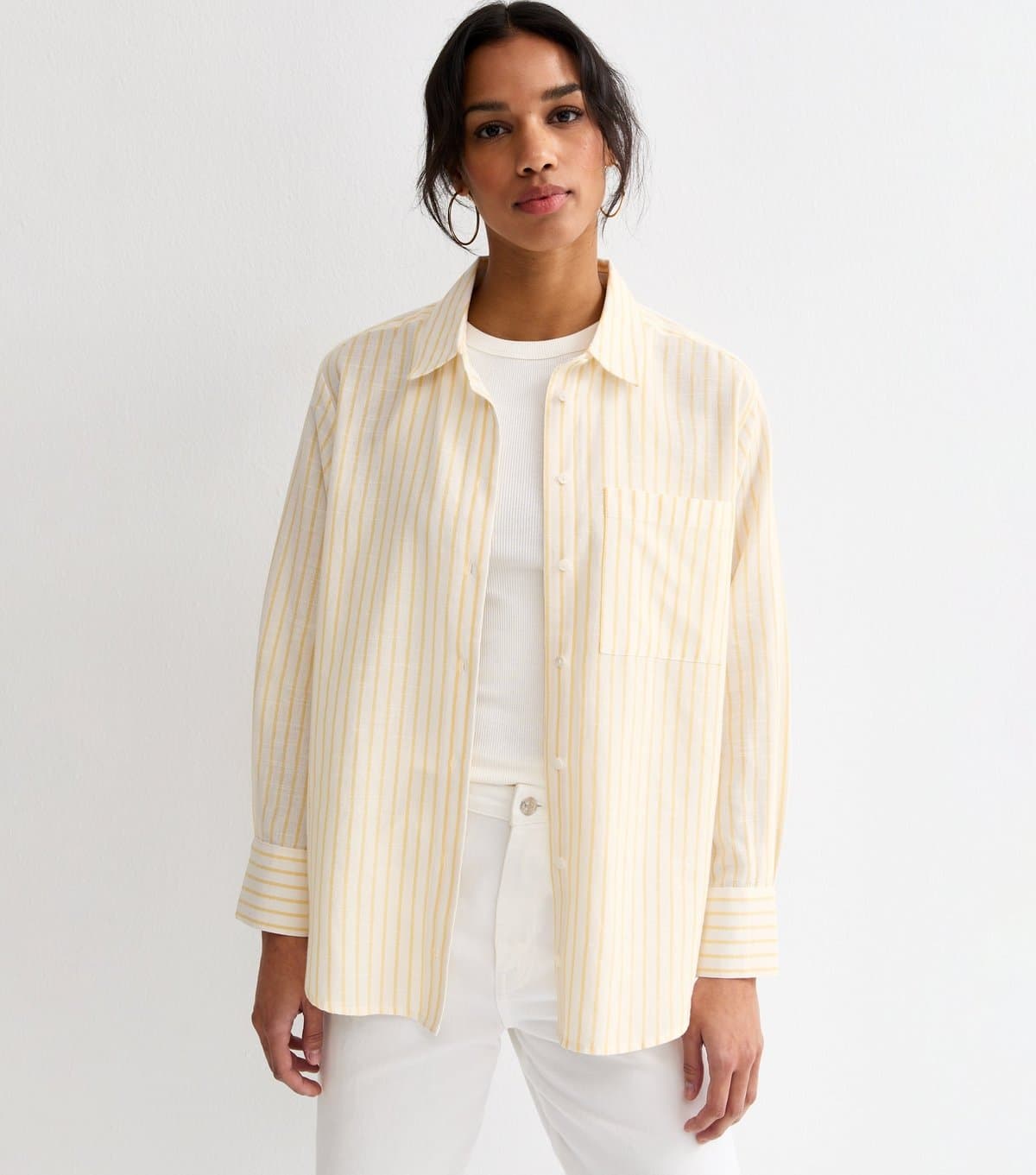 New Look Women's Yellow Striped Cotton Shirt New Look