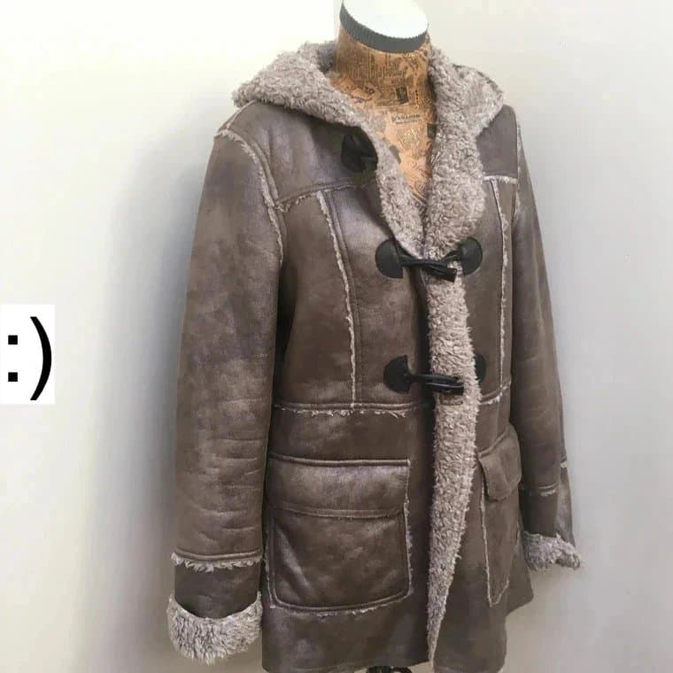 New Look New Look Duffle Coat Fleece faux Lambswool Suede Warm hood UK 14