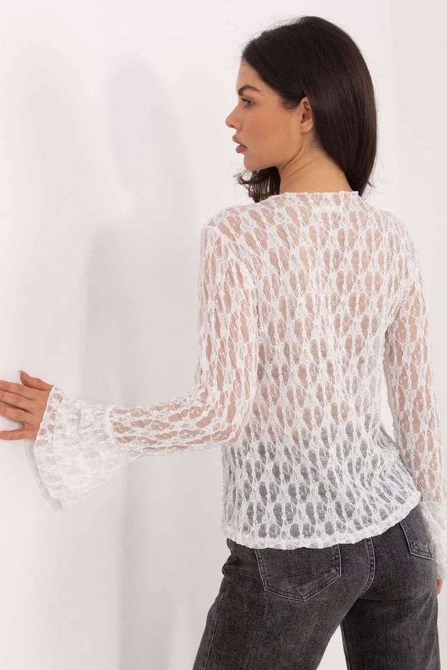 Love Lace Love Lace Women's Elegant Fitted Lace Bell Sleeve Blouse Style 222450 in White - 3