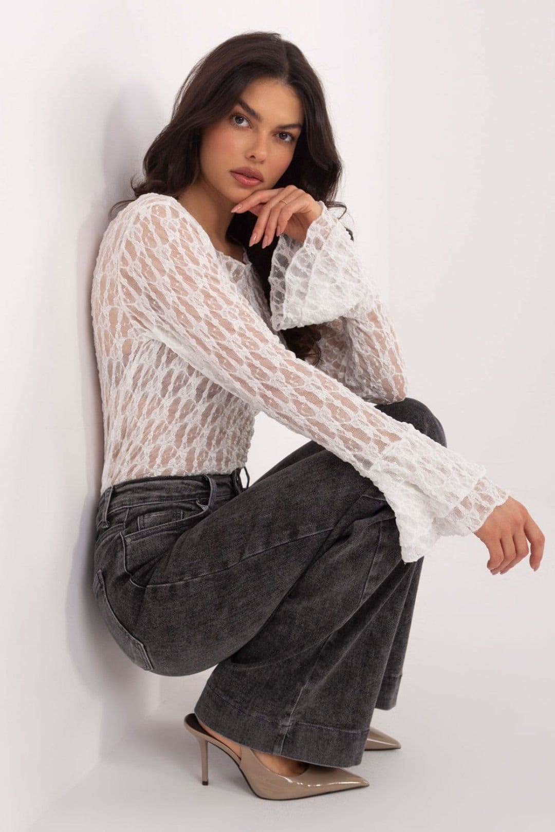 Love Lace Love Lace Women's Elegant Fitted Lace Bell Sleeve Blouse Style 222450 in White - 4