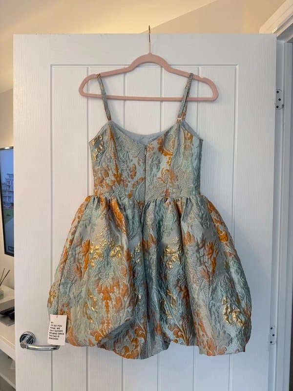 ASOS ASOS Luxe Corset Puffball Jacquard/Brocade Orange/Blue/Gold Mini Dress