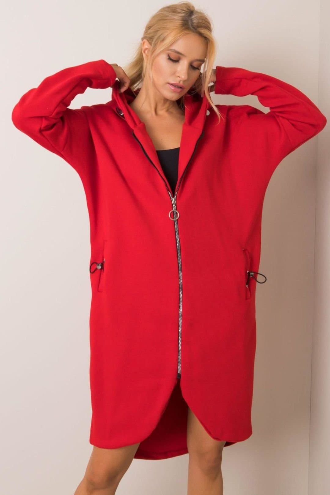 Love Lace Love Lace Women's Extended Cut Zip Hoodie Sweatshirt with Pockets in Red