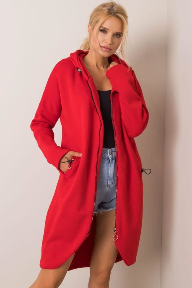Love Lace Love Lace Women's Extended Cut Zip Hoodie Sweatshirt with Pockets in Red - 2