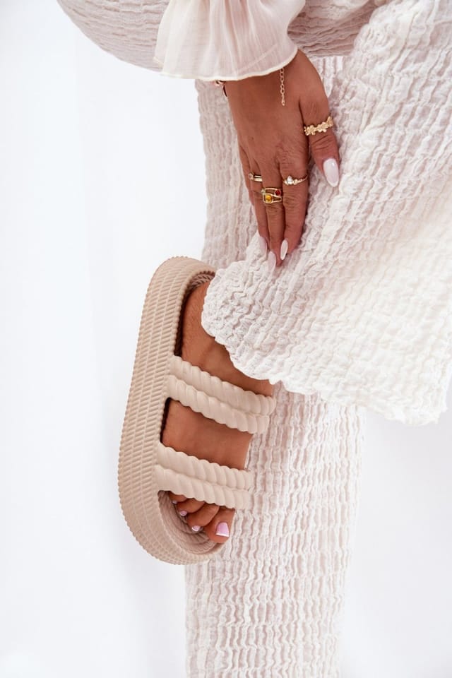 Love Lace Love Lace Women's Lightweight Foam Platform Flip Flops with Front Straps Comfort in Beige - 3