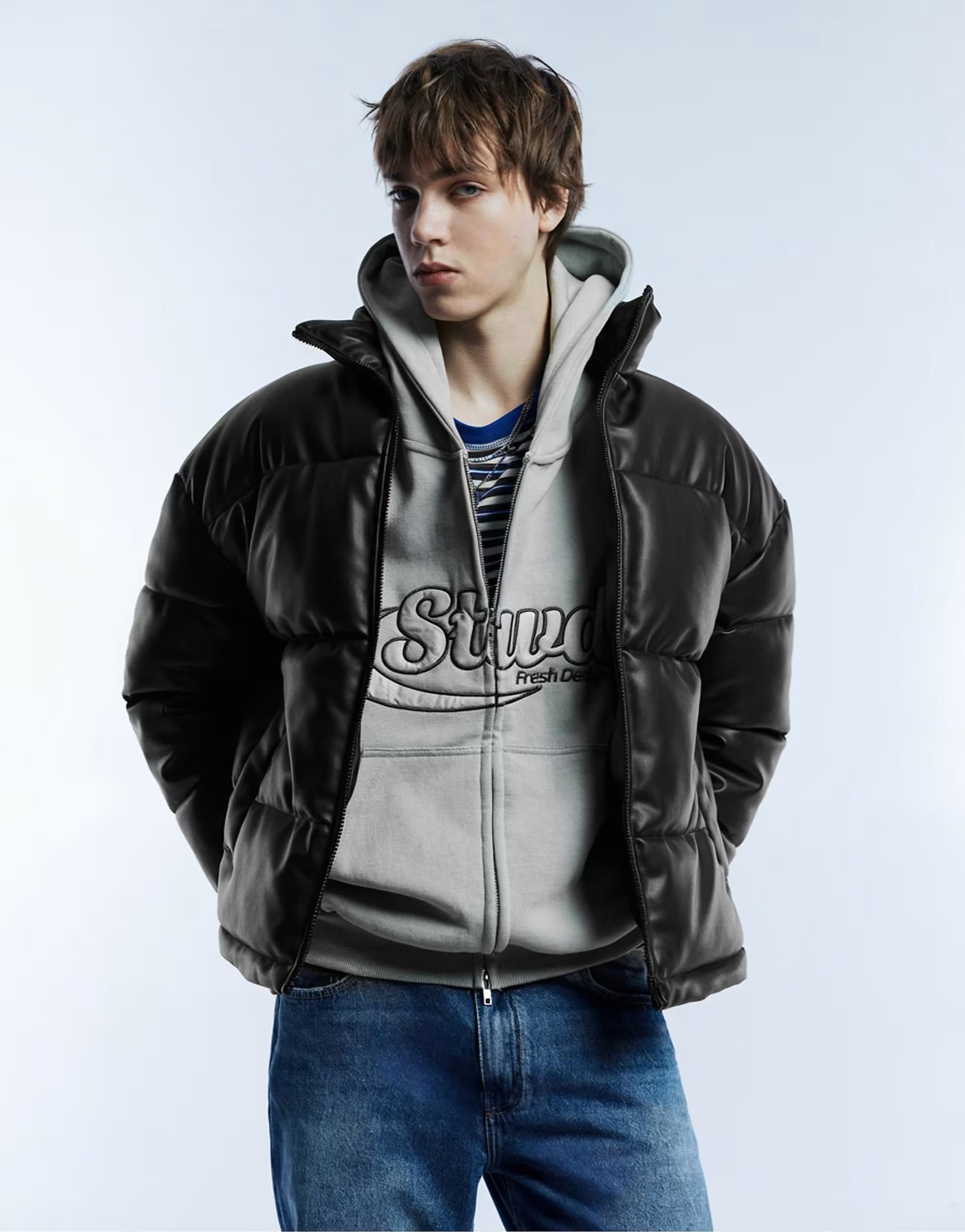 ASOS Pull&Bear Padded leather effect jacket in black