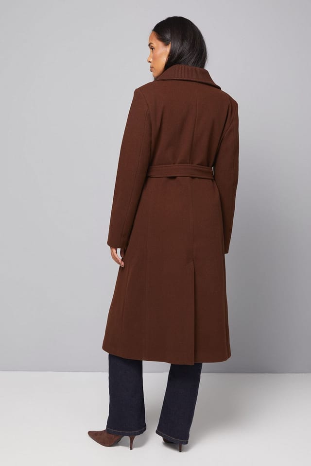 Wallis Wallis Women's Knitted Collar Button Through Wrap Coat in Chocolate - 3