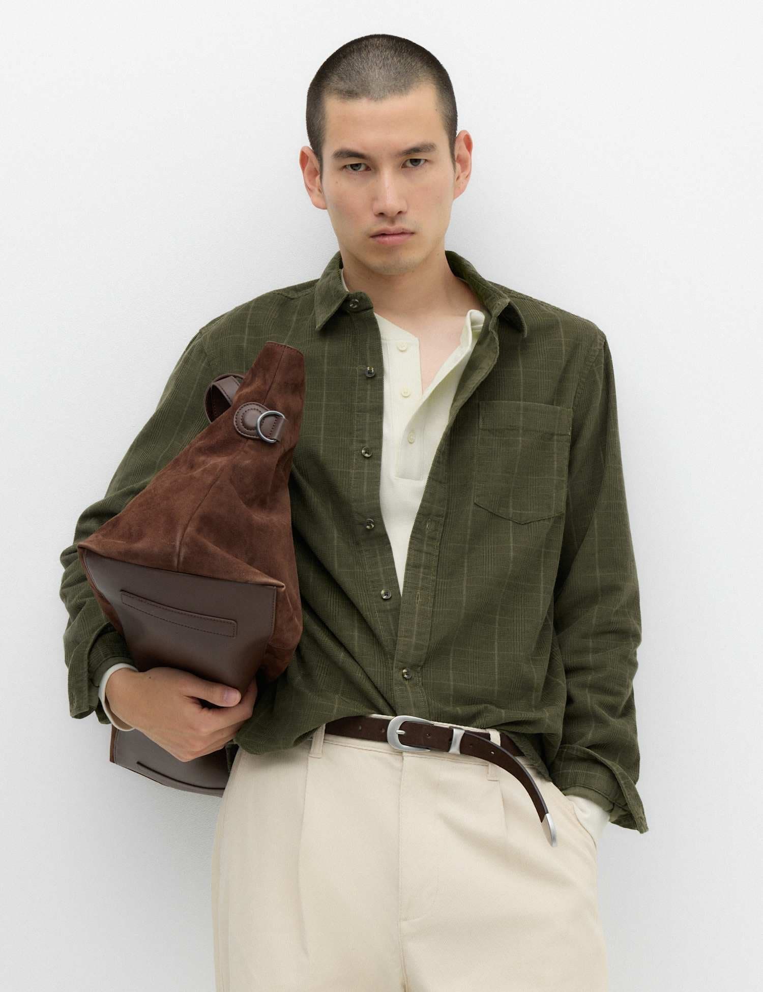 Marks & Spencer M&S Regular Fit Checked Corduroy Shirt Khaki