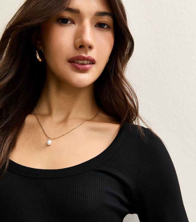 New Look Women's Black Scoop Neck Long Sleeve Ribbed Top New Look - 3