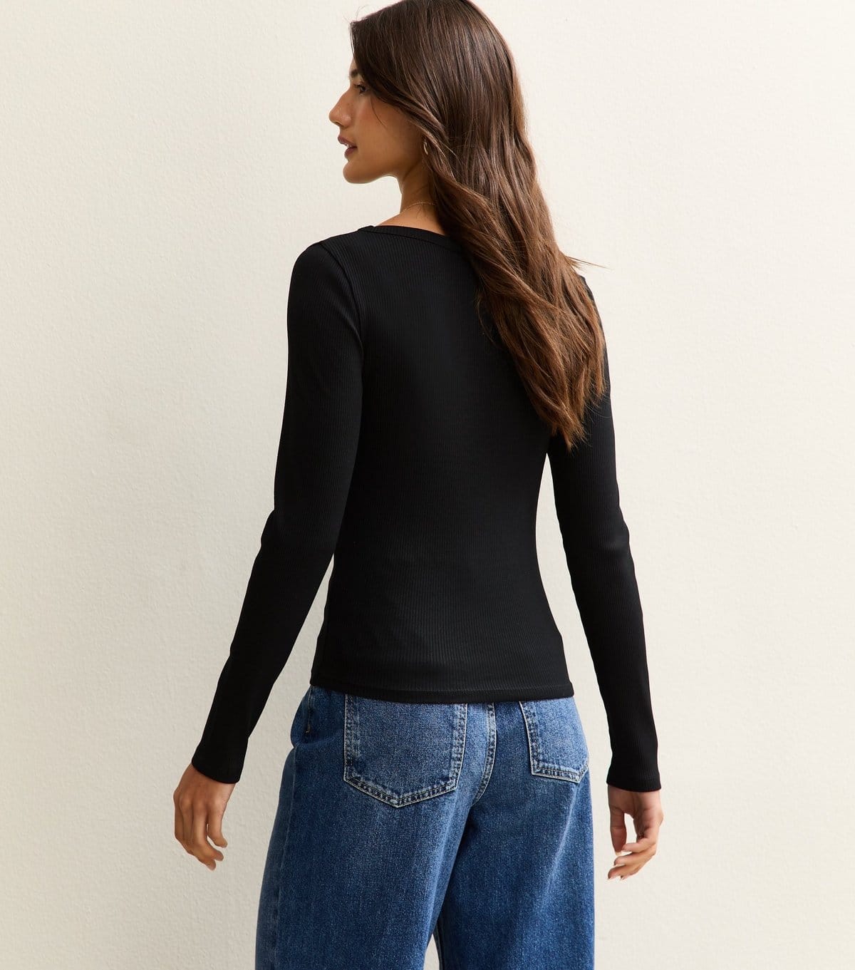 New Look Women's Black Scoop Neck Long Sleeve Ribbed Top New Look - 4