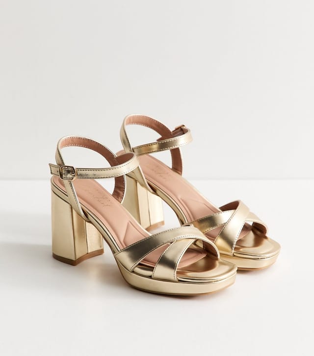 New Look Women's Gold Platform Heel Sandals Vegan New Look - 2