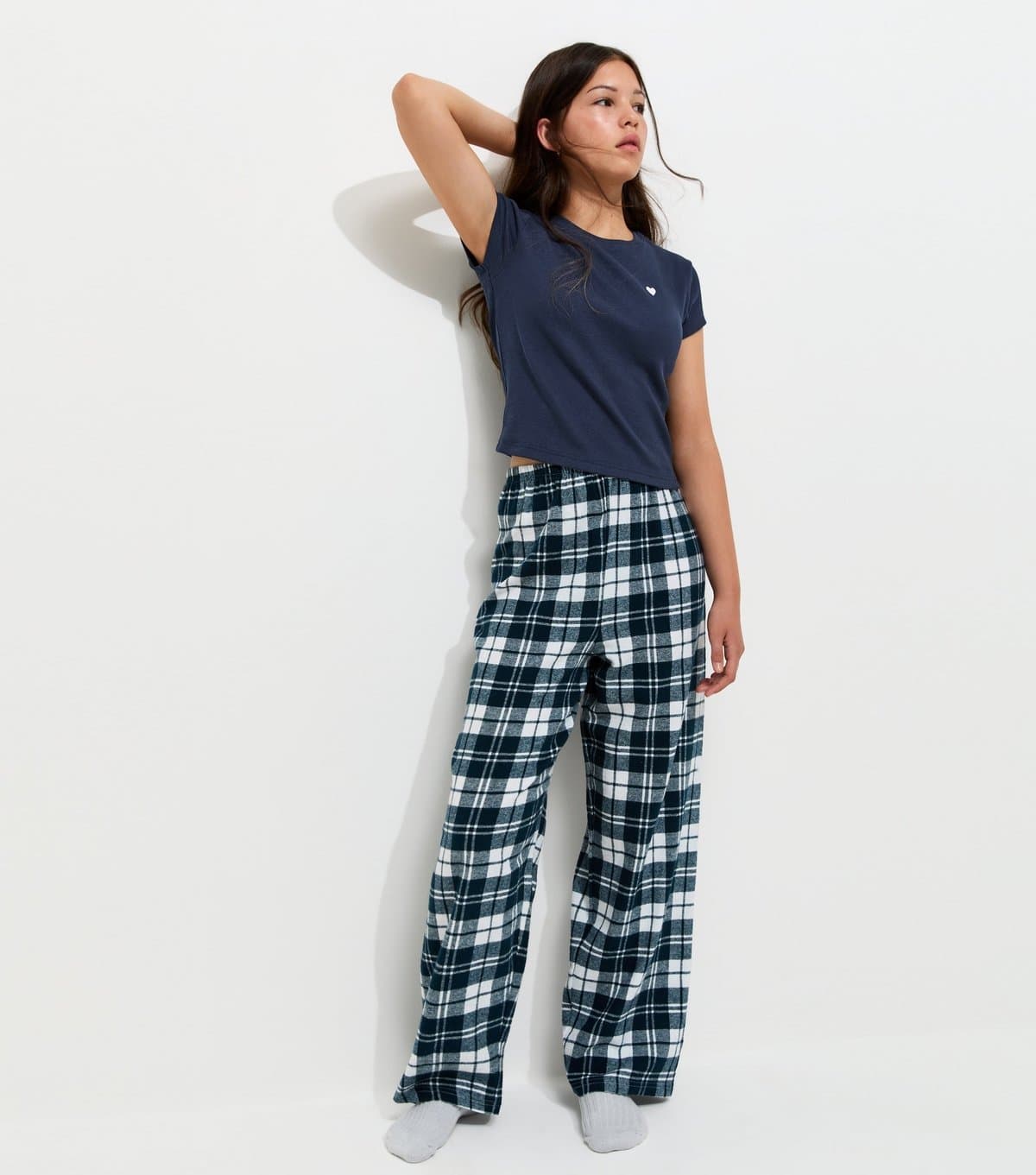 New Look Girls' Navy Checked Wide Leg Pyjama Set New Look