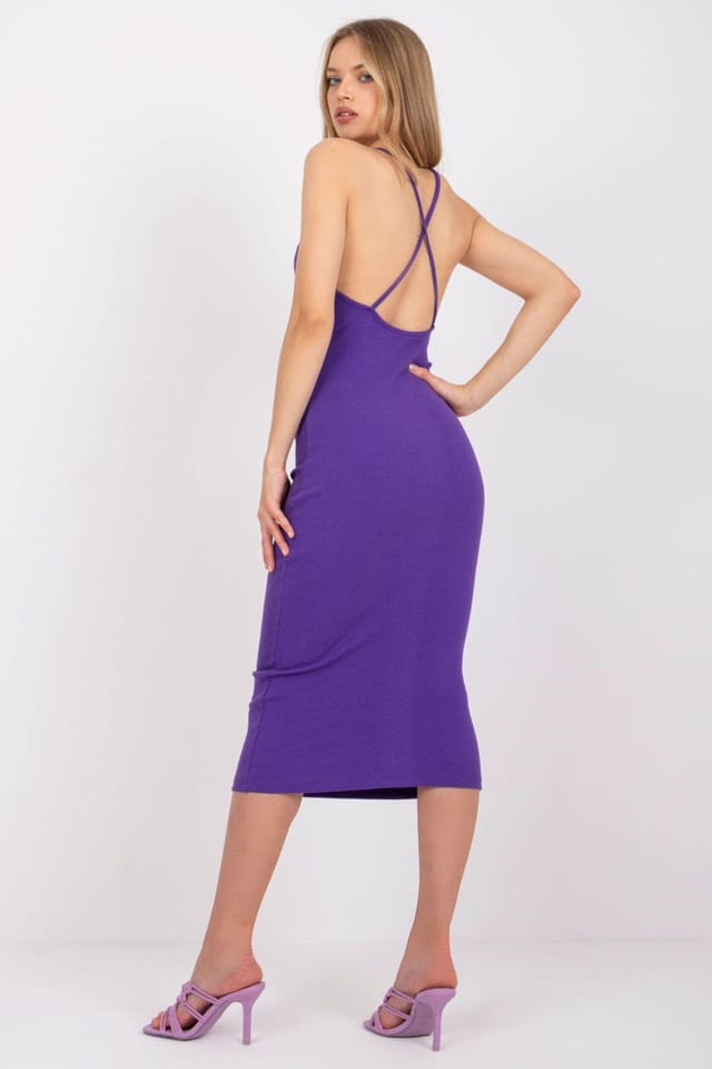 Love Lace Love Lace Women's Ribbed Cotton Square Neck Midi Pencil Dress in Violet - 2