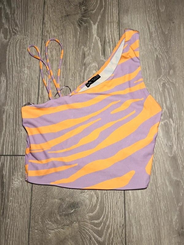 Bershka Bershka Orange & Lilac One-Shoulder Crop Top (XS/S)