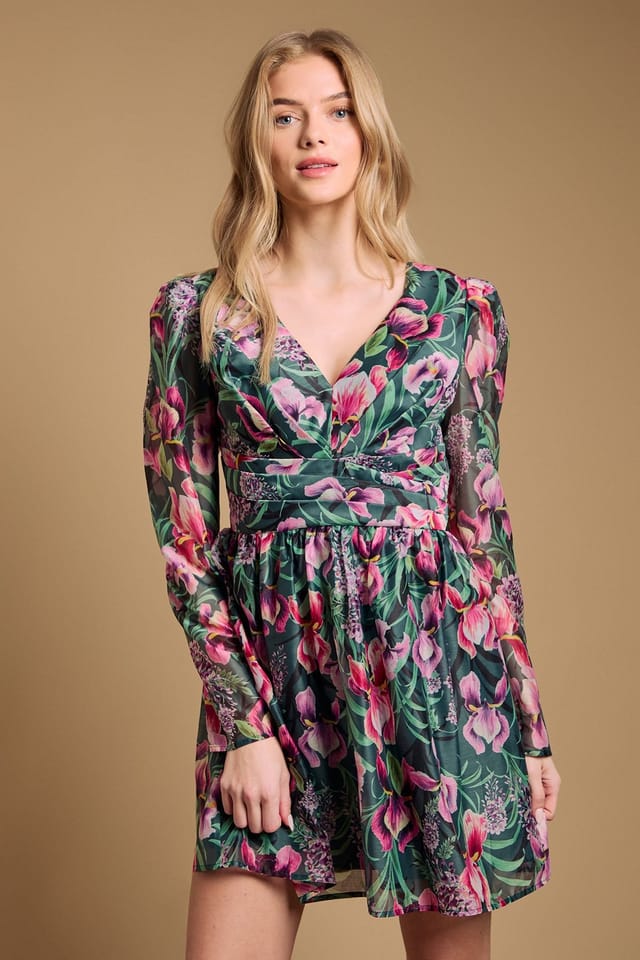 Oasis Oasis Women's Structured Fit & Flare Pleat Detail Mini Dress in Green - 2