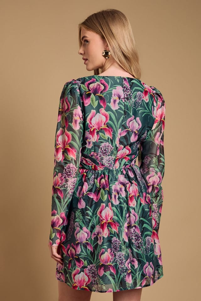 Oasis Oasis Women's Structured Fit & Flare Pleat Detail Mini Dress in Green - 3