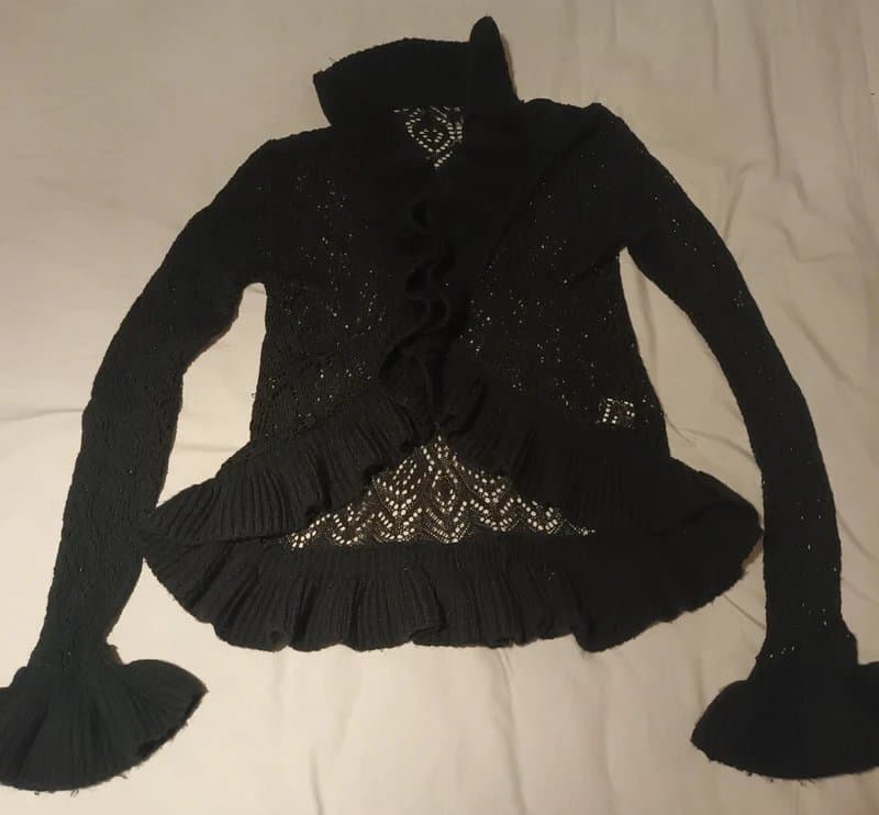 New Look New Look lace knit black frilly cardigan flare long sleeve size 16