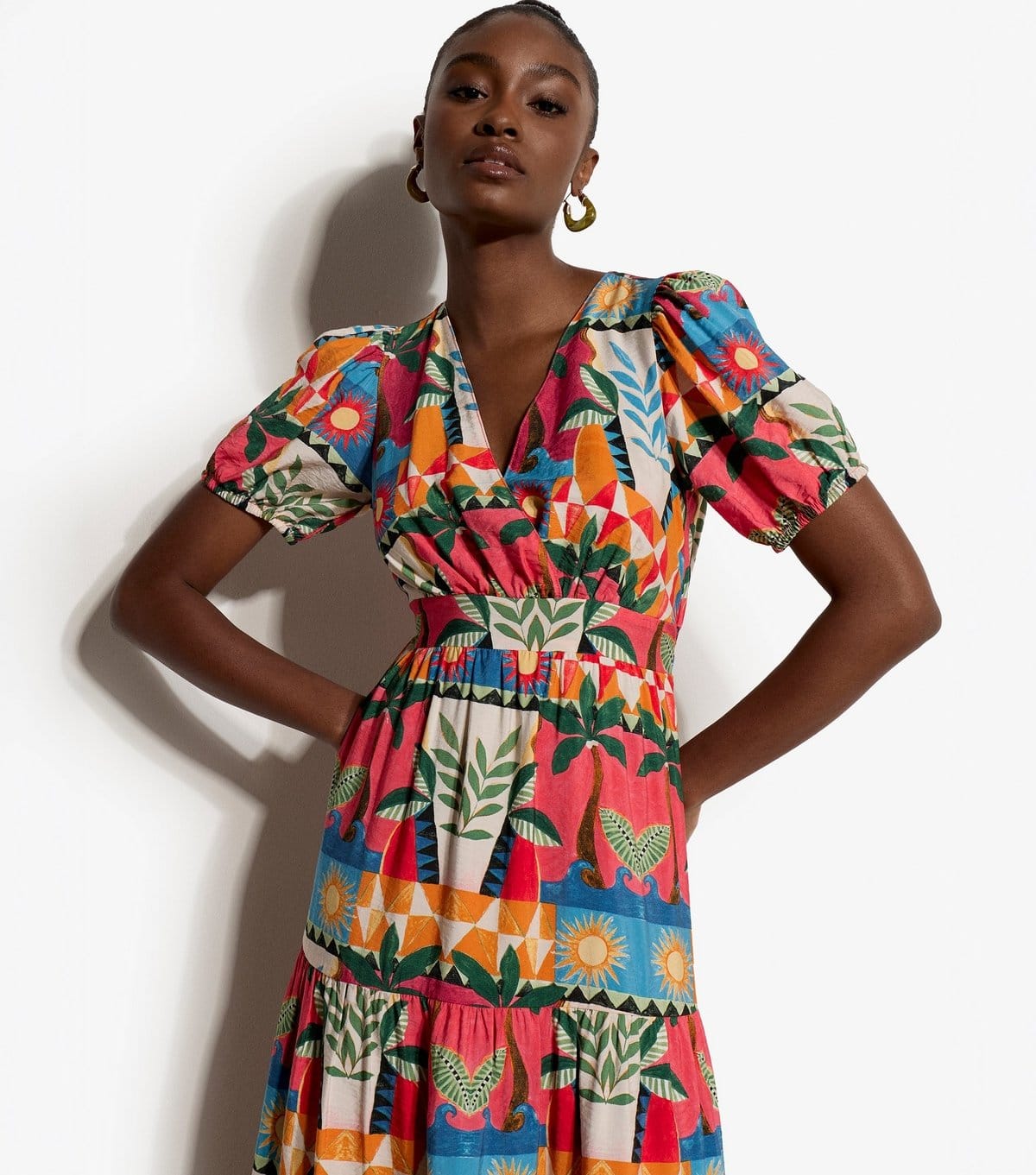 Apricot Women's Pink Block Pattern Wrap-Effect Tiered Midi Dress Apricot New Look - 4