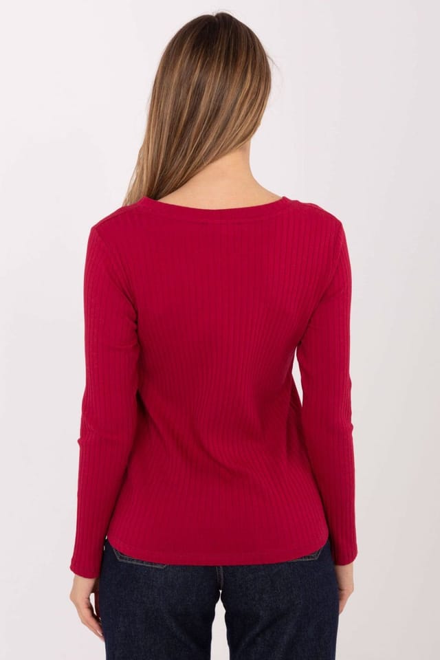 Love Lace Love Lace Women's Universal Cotton Elastane Rib V Neck Blouse in Red - 3