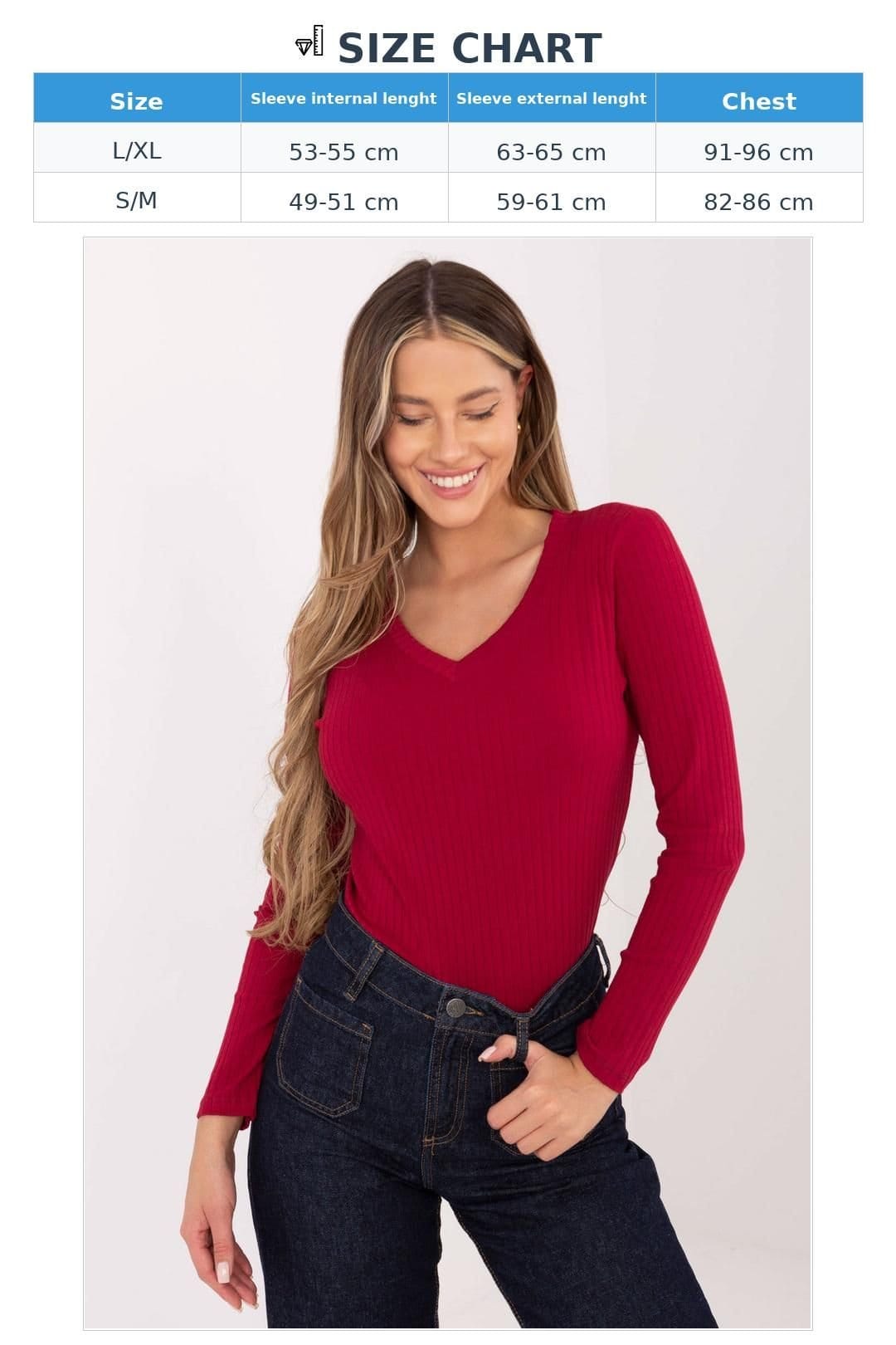 Love Lace Love Lace Women's Universal Cotton Elastane Rib V Neck Blouse in Red - 4