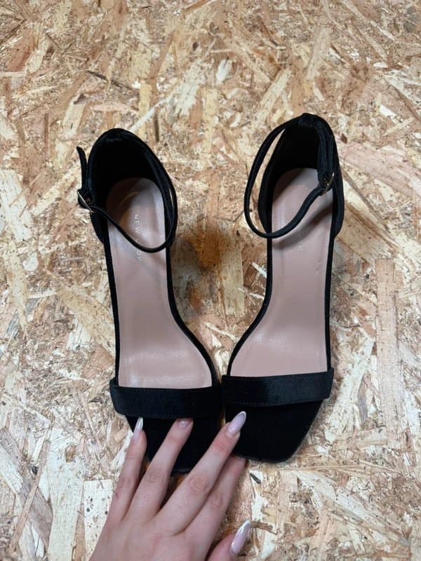 New Look New Look Black Velvet Style Ankle Strap Heels Size 7